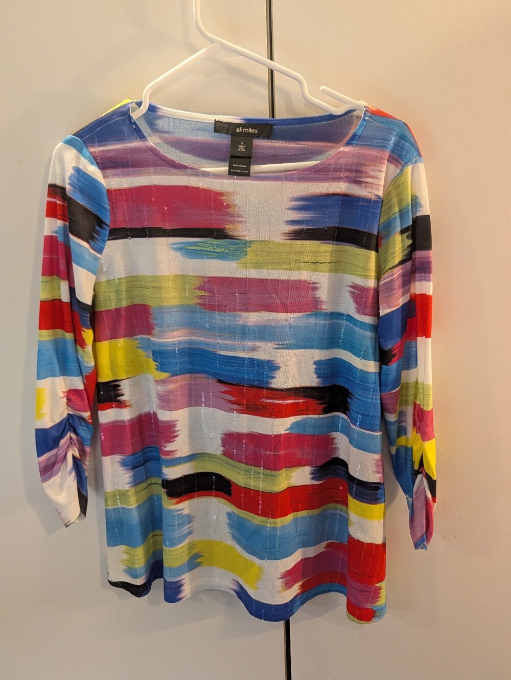 Ali Miles Multicolor Brushstroke Long Sleeve Top Size Small